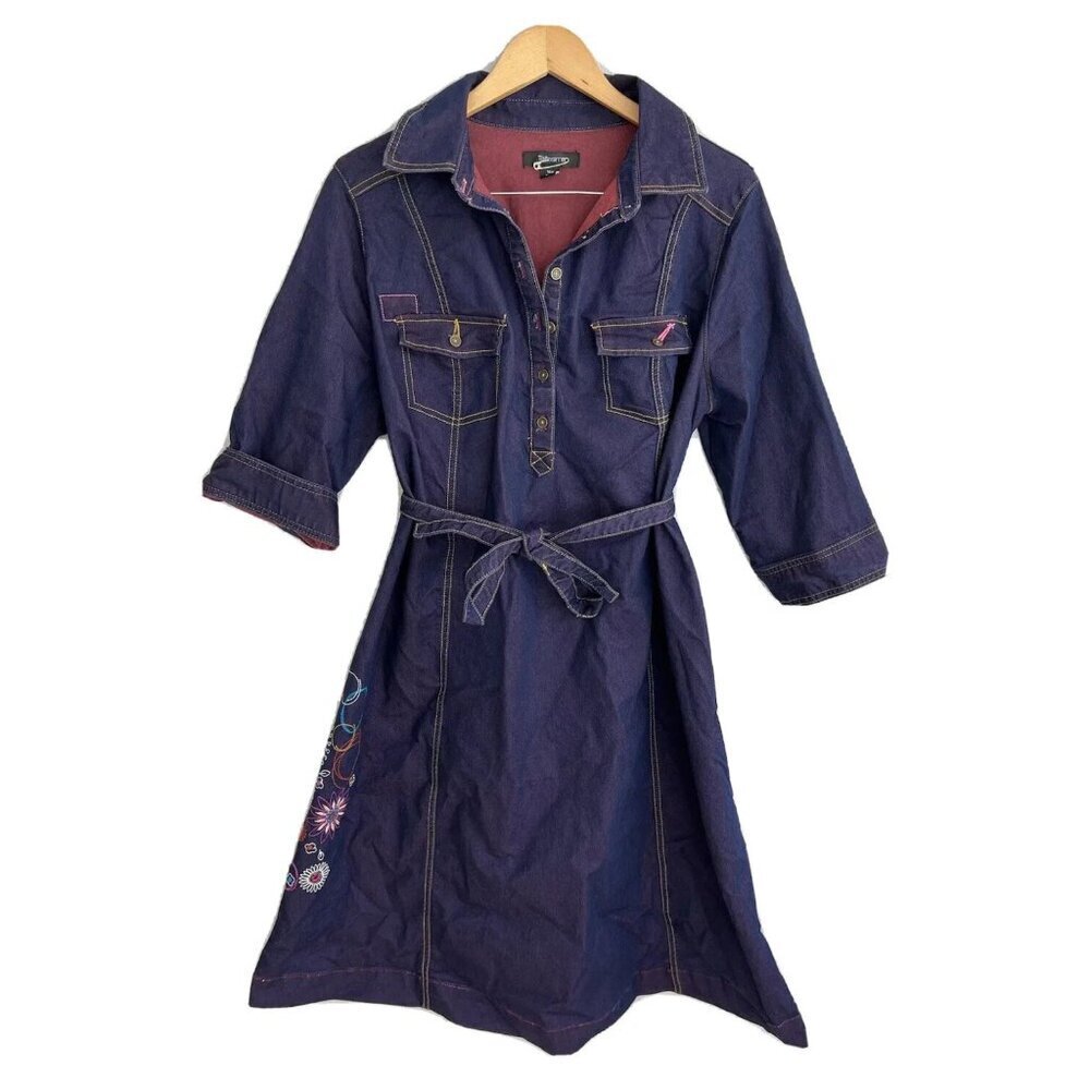 Taillissime Blue Jean Embroidered Floral 3/4 Sleeves Dress Size 30W 23390